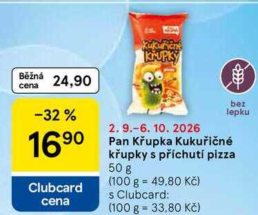 Pan Křupka Kukuřičné křupky s příchutí pizza, 50 g