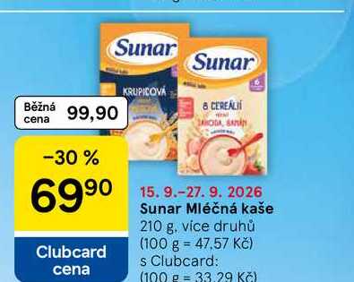 Sunar Mléčná kaše, 210 g