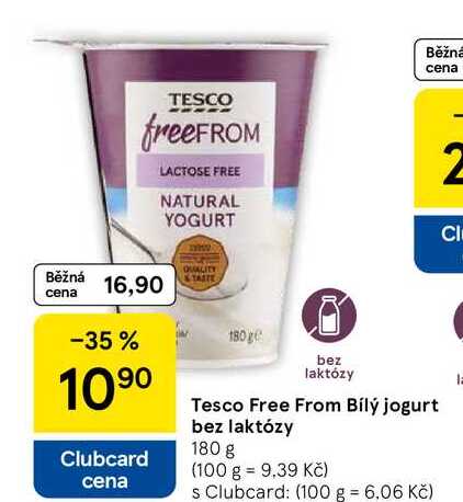Tesco Free From Bílý jogurt bez laktózy, 180 g 