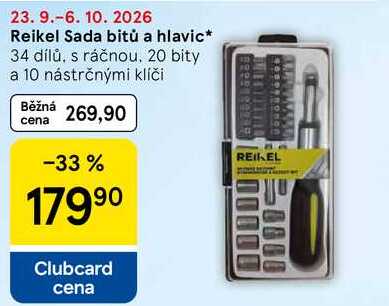 Reikel Sada bitů a hlavic, 34 dílů, s ráčnou, 20 bity a 10 nástrčnými klíči