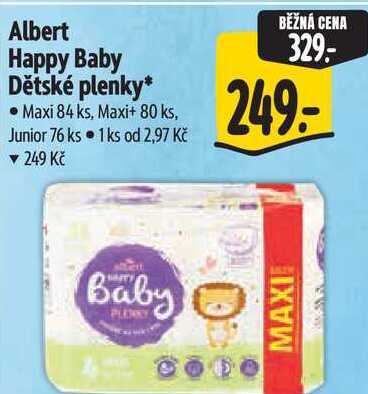 Albert Happy Baby Dětské plenky, Maxi 84 ks, Maxi+ 80 ks, Junior 76 ks
