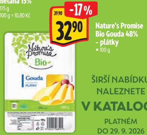 Nature's Promise Bio Gouda 48% - plátky, 100 g