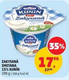 ZAKYSANÁ SMETANA 15% KUNIN, 190 g  v akci