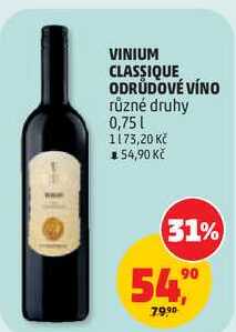 VINIUM CLASSIQUE ODRŮDOVÉ VÍNO různé druhy, 0,75 l