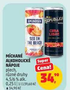 MÍCHANÉ ALKOHOLICKÉ NÁPOJE plech, různé druhy 4,5/6% alk., 0,25 l