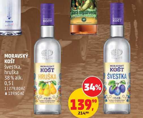 MORAVSKÝ KOŠT švestka, hruška 38% alk., 0,5 l