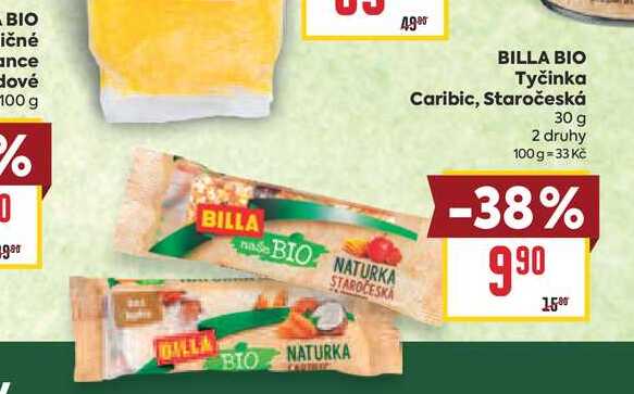 BILLA BIO Tyčinka Caribic, Staročeská 30 g