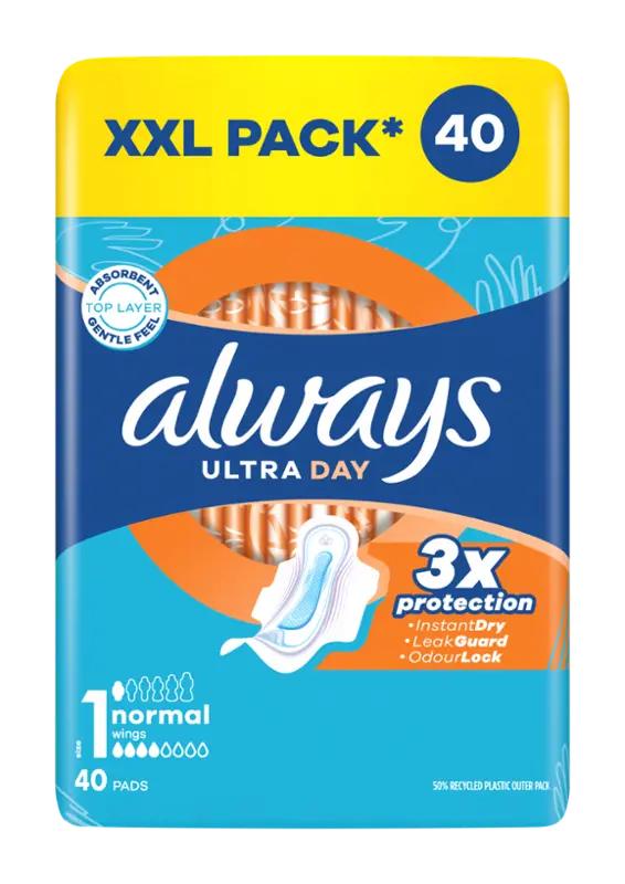 Always Hygienické vložky Ultra Day Normal s křidélky vel. 1, 40 ks
