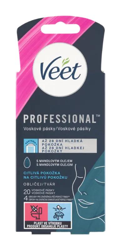 Veet Voskové pásky na obličej pro citlivou pokožku, 20 ks
