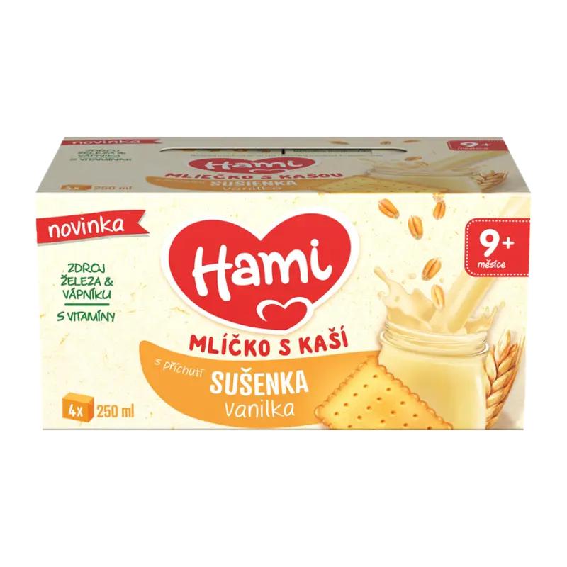 Hami Mlíčko s kaší s příchutí Sušenka vanilka 4x 250 ml, 1000 ml