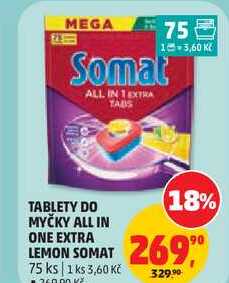 TABLETY DO MYČKY ALL IN ONE EXTRA LEMON SOMAT, 75 ks