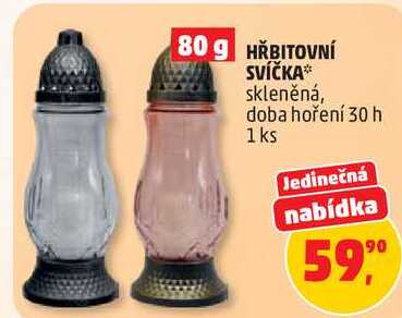 HŘBITOVNÍ SVÍČKA skleněná, doba hoření 30 h, 1 ks