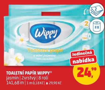 TOALETNÍ PAPÍR WIPPY jasmín, 2vrstvý, 8 rolí