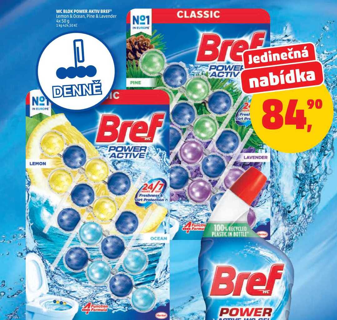 WC BLOK POWER AKTIV BREF Lemon & Ocean, 4x 50 g