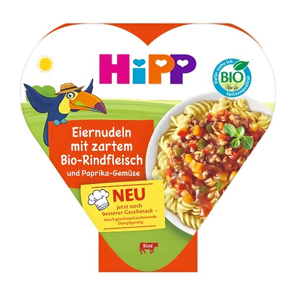HiPP BIO Vaječné nudle se zeleninou a paprikou a jemným hovězím masem