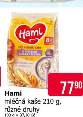 Hami mléčná kaše 210 g, různé druhy