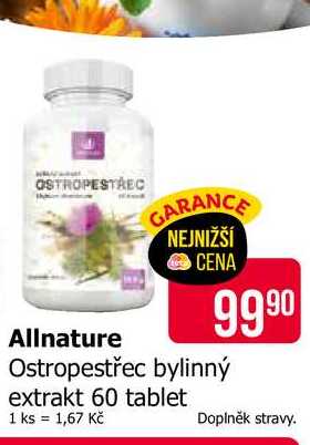 Allnature Ostropestřec bylinný extrakt 60 tablet