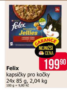 Felix Jellies kapsičky pro kočky 24x 85 g, 2,04 kg
