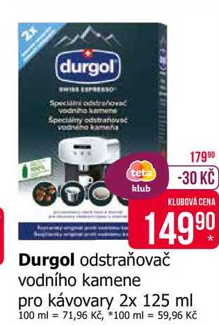 Durgol odstraňovač vodního kamene pro kávovary 2x 125 ml
