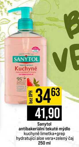Sanytol antibakeriální tekuté mýdlo kuchyně limetka+grep hydratující aloe vera+zelený čaj 250 ml