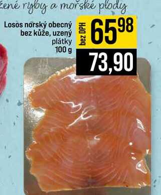Losos norský obecný bez kůže, uzený plátky 100 g 