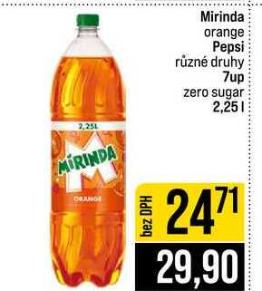 Mirinda orange Pepsi různé druhy 7up zero sugar 2,25l