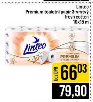 Linteo Premium toaletní papír 3-vrstvý fresh cotton 10x15 m