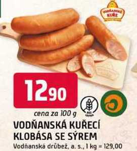 VODŇANSKÁ KUŘECÍ KLOBÁSA SE SÝREM 100g
