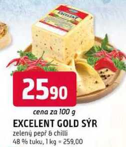 EXCELENT GOLD SÝR zelený pepř & chilli 48% tuku, 100 g