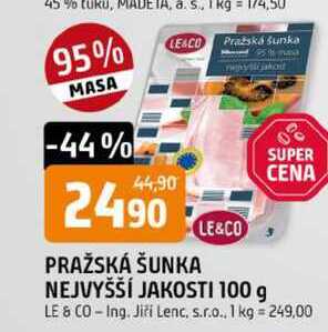 LE&CO PRAŽSKÁ ŠUNKA NEJVYŠŠÍ JAKOSTI 100 g