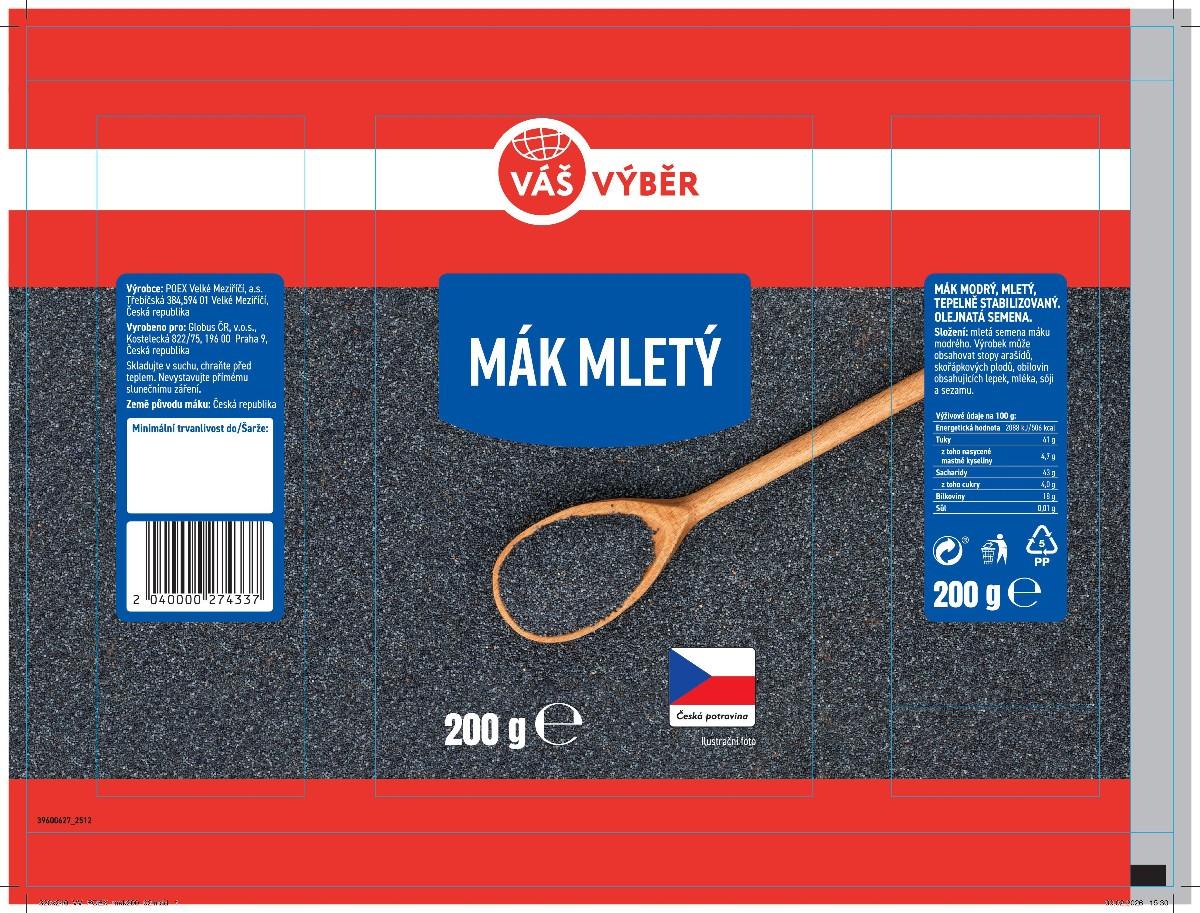 VÁŠ VÝBĚR Mák modrý mletý, 200 g