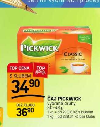 ČAJ PICKWICK vybrané druhy 30-46 g