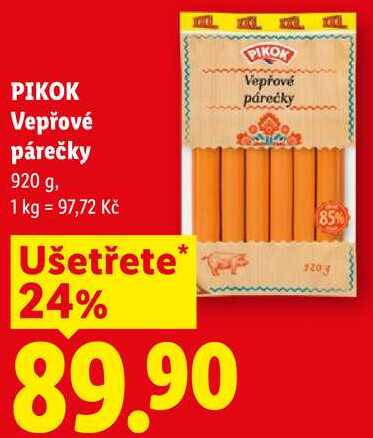 PIKOK Vepřové párečky, 920 g