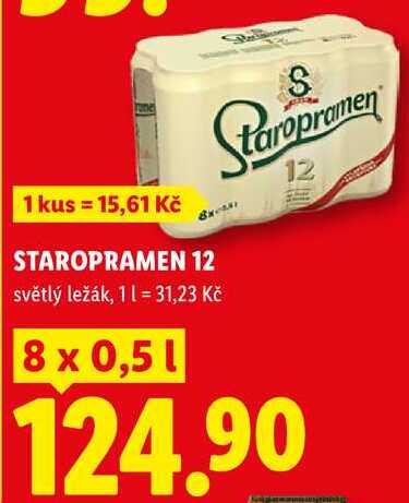 STAROPRAMEN 12, světlý ležák, 8 x 0,5l