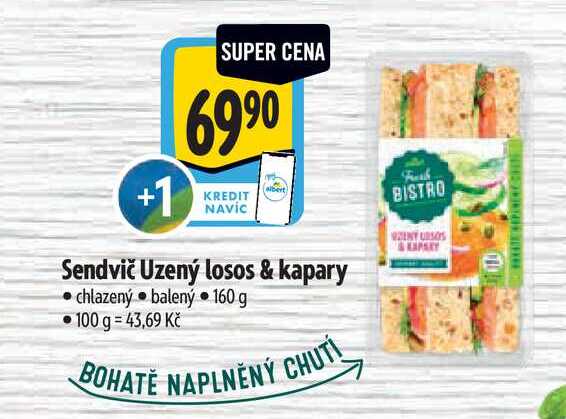  Sendvič Uzený losos & kapary  160 g