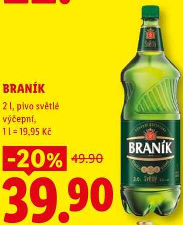 Světly BRANÍK 2 1, pivo světlé výčepní
