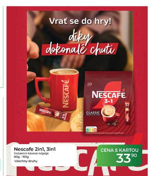 Nescafe 2in1, 3in1 instantní kávové nápoje 80g-165g