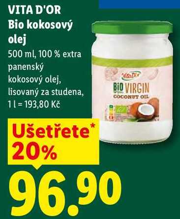 VITA D'OR Bio kokosový olej, 500 ml