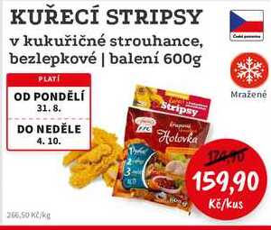 KUŘECÍ STRIPSY v kukuřičné strouhance, bezlepkové balení 600g