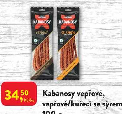 Kabanosy vepřové, vepřové/kuřecí se sýrem 100g