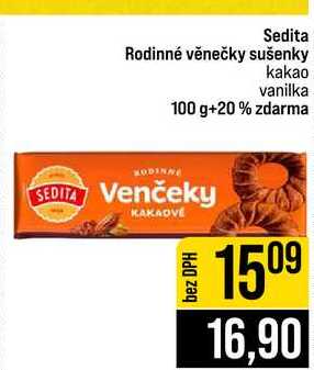 Sedita Rodinné věnečky sušenky kakao vanilka 100 g+20% zdarma 