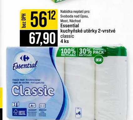 Essential kuchyňské utěrky 2-vrstvé classic 4 ks 