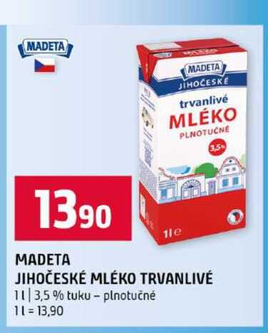 MADETA JIHOČESKÉ MLÉKO TRVANLIVÉ 3,5% tuku plnotučné 1l