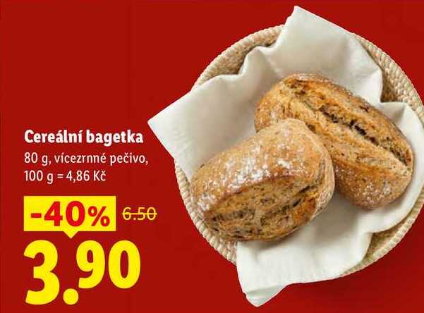 Cereální bagetka, 80 g, vícezrnné pečivo