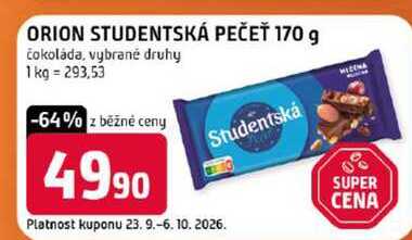 ORION STUDENTSKÁ PEČEŤ 170 g čokoláda, vybrané druhy