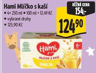 Hami Mlíčko s kaší, 4x 250 ml •