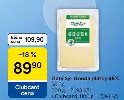 Zlatý Sýr Gouda plátky 48%, 500 g