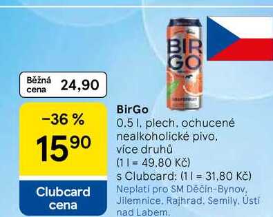 BirGo, 0.5 l, ochucené nealkoholické pivo, více druhů