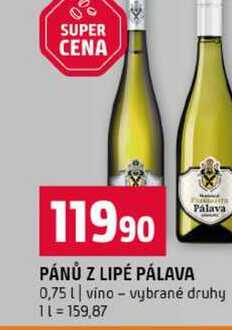 PÁNŮ Z LIPÉ PÁLAVA 0,75l víno vybrané druhy