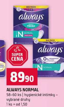ALWAYS NORMAL 58-60 ks hygienické intimky vybrané druhy